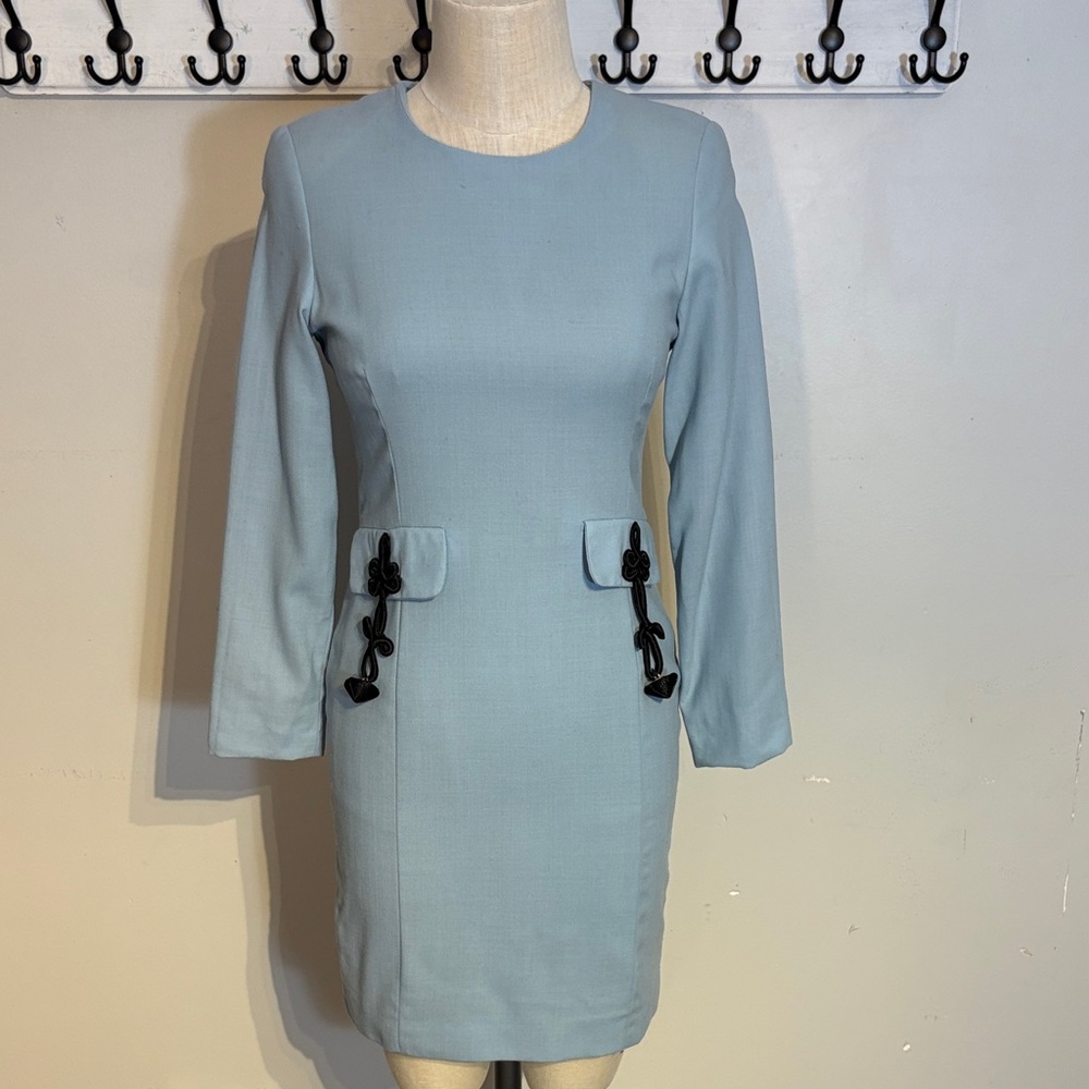 Vintage Italian made Long Sleeve Dress with Black Details xs to small